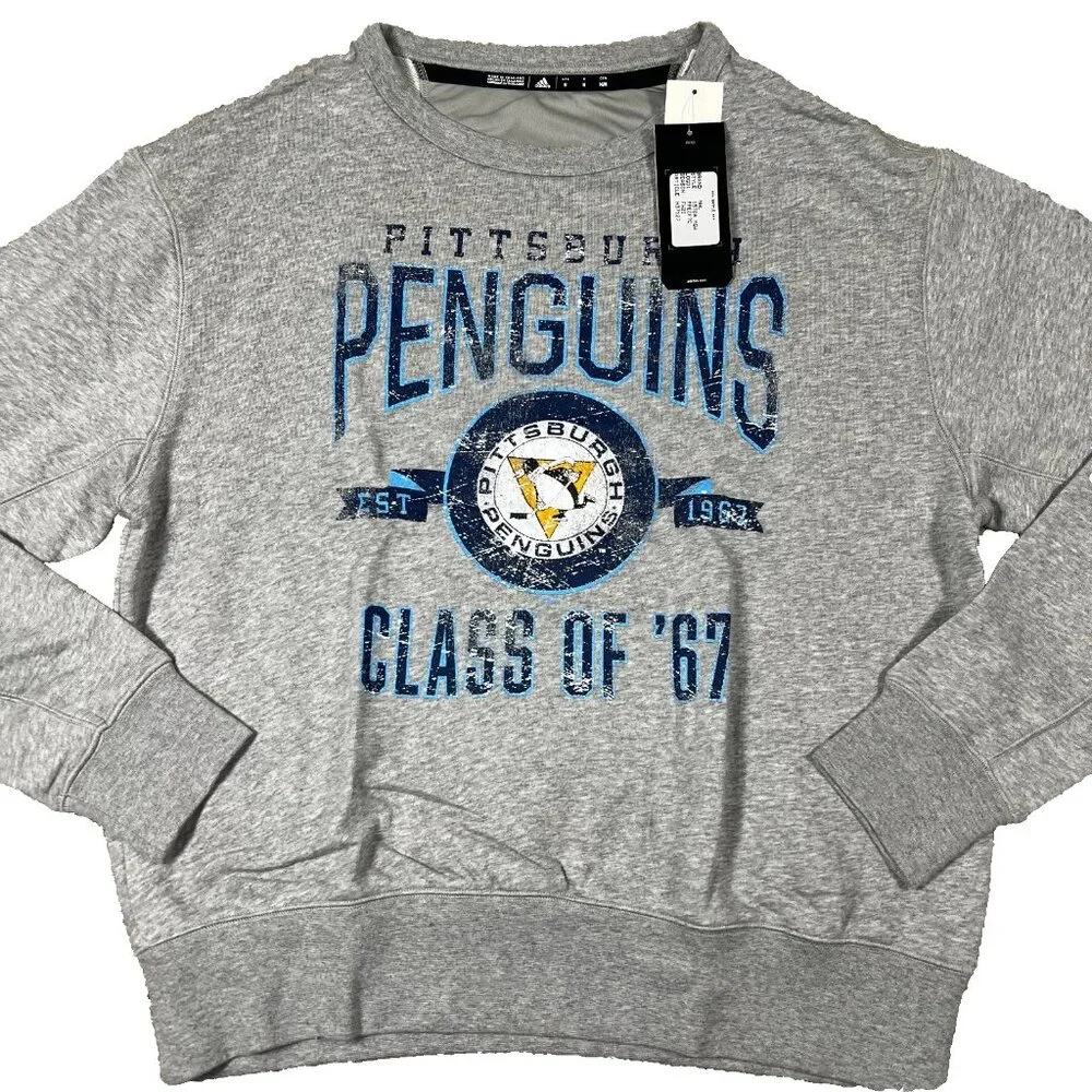 Adidas Mens Medium Heather Gray Pittsburgh Penguins Alternate NHL Sweatshirt NWT